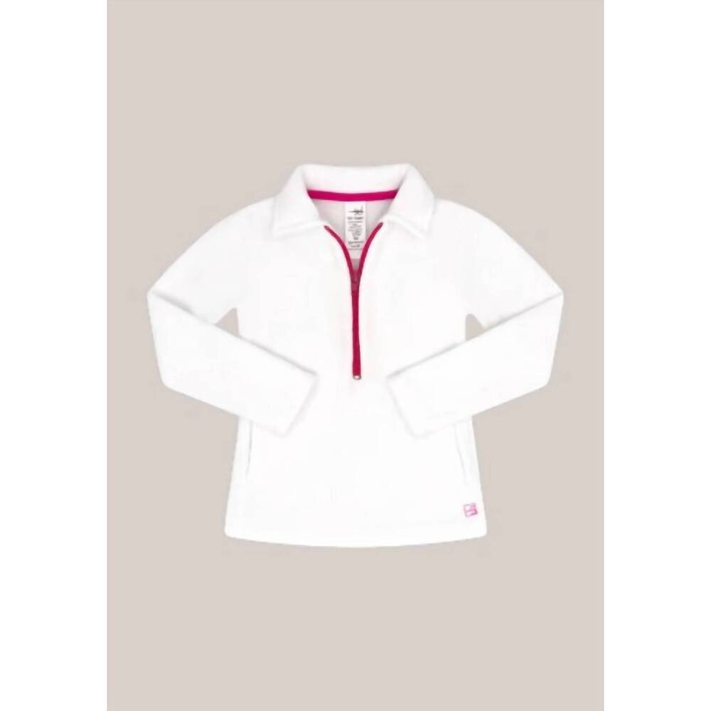 NEW SET ATHLETICS girls' heather half zip sweater in pure coconut with power pin